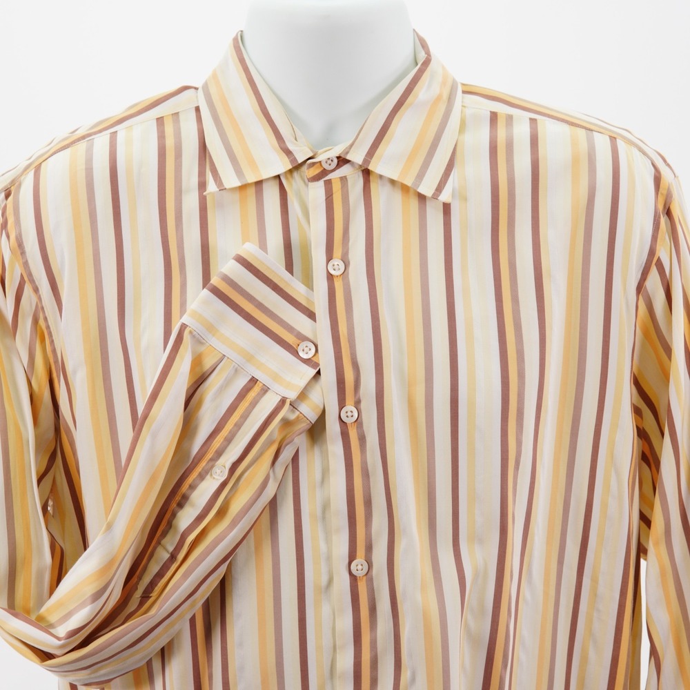 Banana Republic Yellow Striped Men's Large Cotton Collared Dress Shirt Long Slee